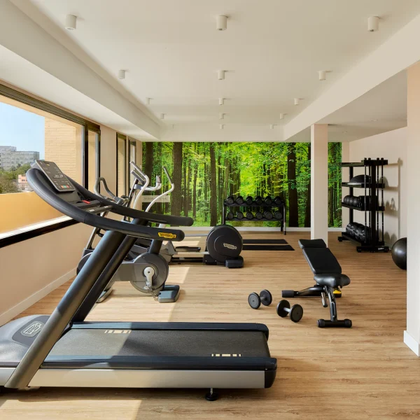 NH_Luz_Huelva_Hotel_Facilities_Gym_Natural_Light_Treadmill_Dumbbells_Water